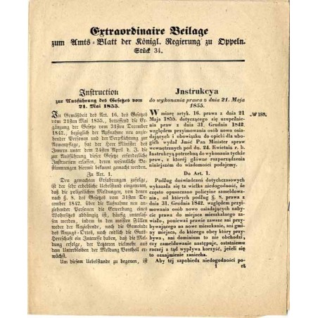 [Amts-Blatt der Königlichen Regierung zu Oppeln. 1856]. Extaordinaire Beilage zum Amts-Blatt der Königl. Regierung zu Oppeln. St