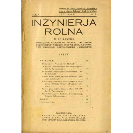 Inżynierja Rolna. Miesięcznik poświęcony meljoracjom rolnym, torfiarstwu, budownictwu wodnemu, budowie dróg, budownictwu wiejski