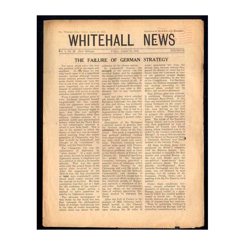 Whitehall News. 1944. Vol.1 (25 VIII 1944)