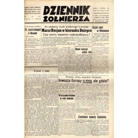 Dziennik Żołnierza. Polska prasa obozowa. Pismo żołnierzy 1. Korpusu Pancerno Mot. R.4 (1943). Nr 36 (771) (13 lutego 1943)