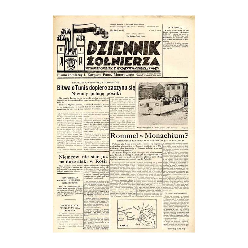 Dziennik Żołnierza. [...] Pismo żołnierzy I. Korpusu Panc.-Motorowego. R.3 (1942). Nr 166 (699) (17 listopada 1942)
