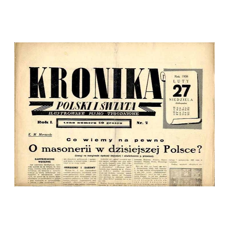 Kronika Polski i Świata. Ilustrowane pismo tygodniowe. R.1 (1938). Nr 7 (27 lutego 1938) / Masoneria / Tadeusz Frenkiel