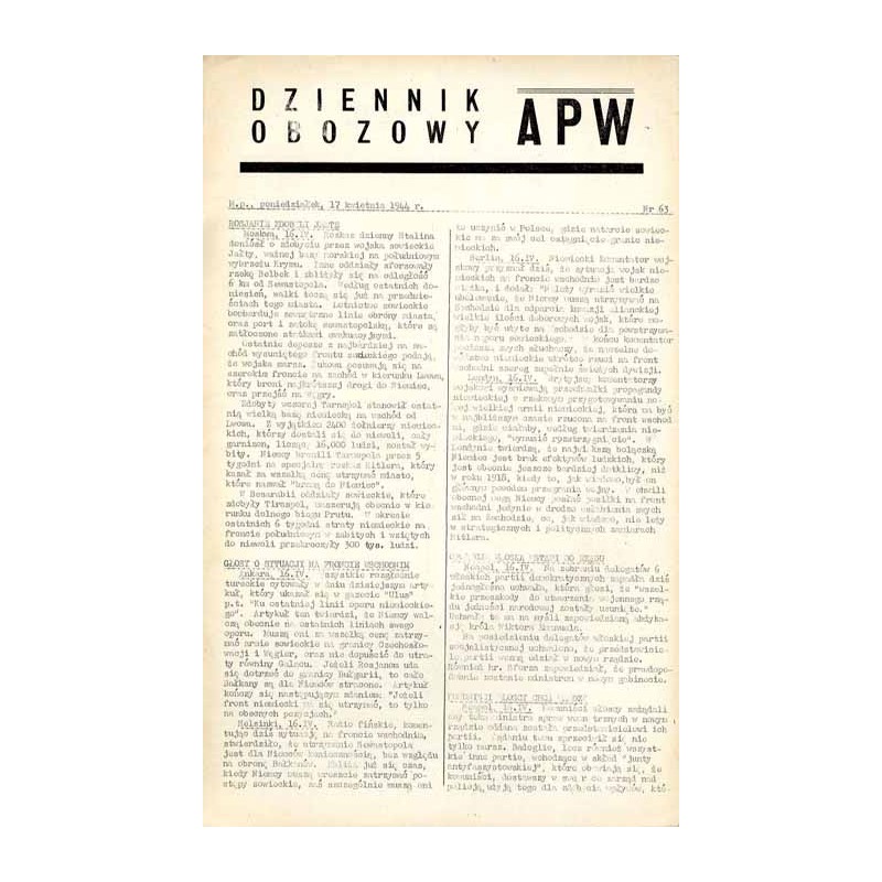 Dziennik Obozowy APW. 1944. Nr 63 (17 kwietnia 1944)