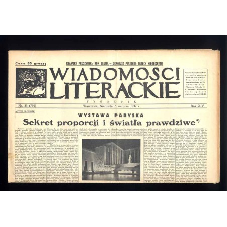 Wiadomości Literackie. Tygodnik. R.14 (1937). Nr 33 (719) (8 sierpnia 1937)