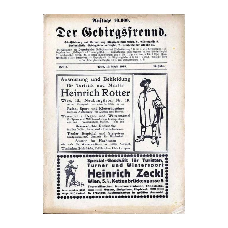 Der Gebirgsfreund. Zeitschrift des Oesterreichischen Gebirgsvereins. 30. Jahrgang (1919). H.3 (10. April 1919)