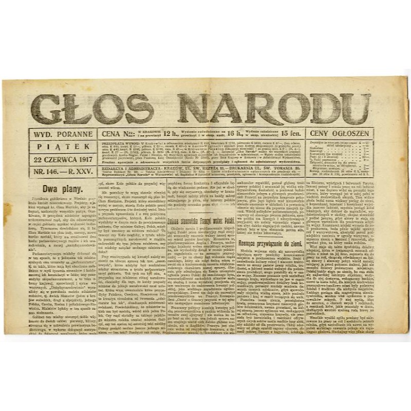 Głos Narodu. R.25 (1917). Nr 146 (22 czerwca 1917). Wydanie poranne