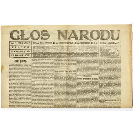 Głos Narodu. R.25 (1917). Nr 146 (22 czerwca 1917). Wydanie poranne