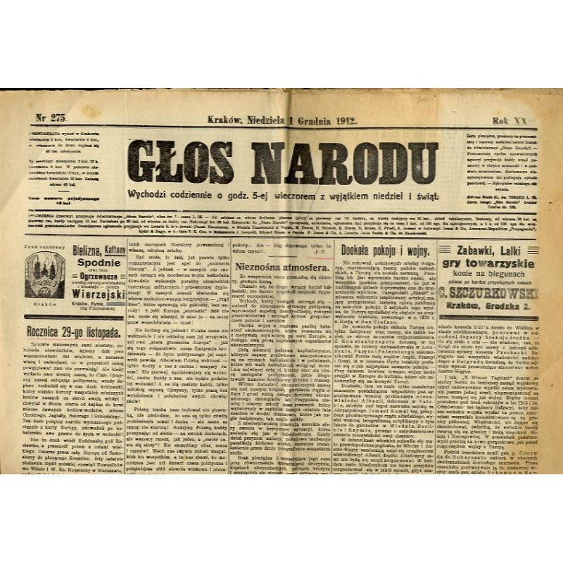 Głos Narodu. R.20 (1912). Nr 275 (1 grudnia 1912)