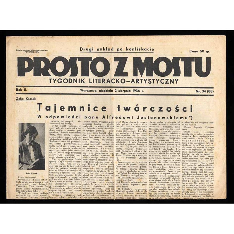 Prosto z Mostu. Tygodnik literacko-artystyczny. R.2 (1936). Nr 34 (88) (2 sierpnia 1936)