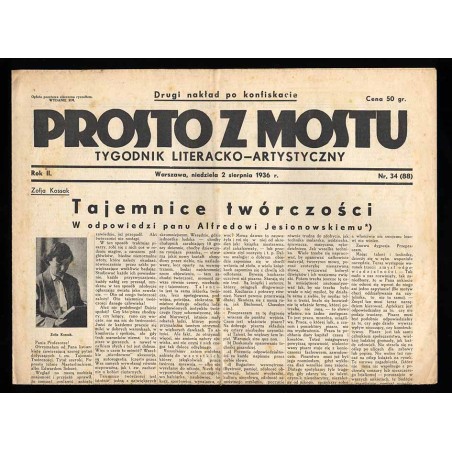 Prosto z Mostu. Tygodnik literacko-artystyczny. R.2 (1936). Nr 34 (88) (2 sierpnia 1936)