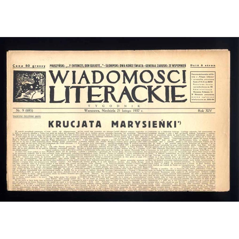 Wiadomości Literackie. Tygodnik. R.14 (1937). Nr 9 (695) (21 lutego 1937)
