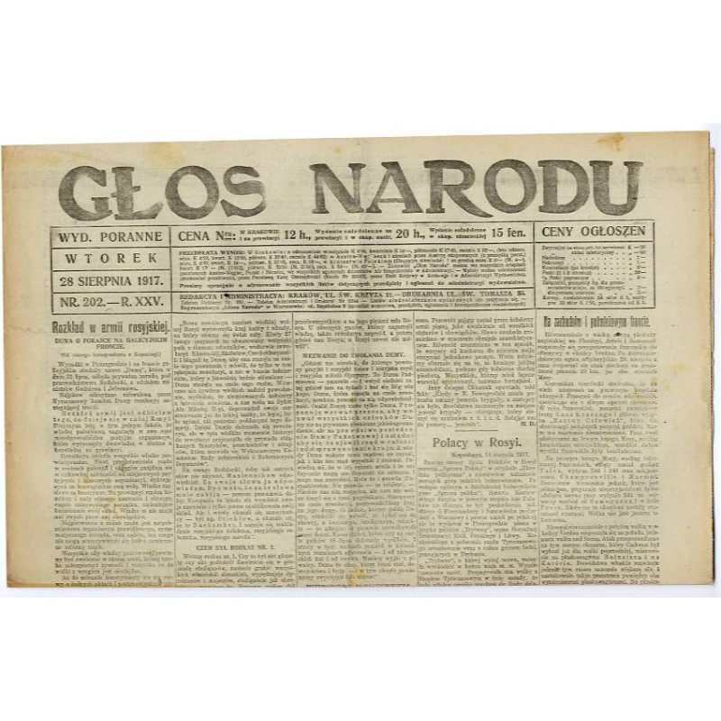Głos Narodu. R.25 (1917). Nr 202 (28 sierpnia 1917). Wydanie poranne