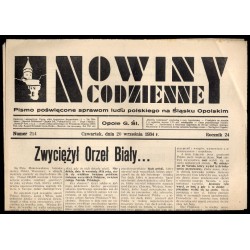 Nowiny Codzienne. Pismo poświęcone sprawom ludu polskiego na Śląsku Opolskim. R.24 (1934). Nr 214 (20 września 1934)