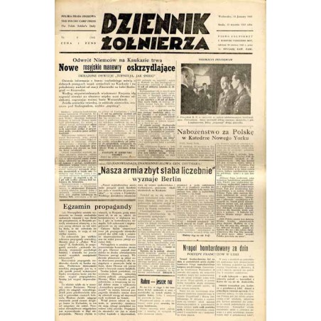 Dziennik Żołnierza. Polska prasa obozowa. Pismo żołnierzy 1. Korpusu Pancerno Mot. R.4 (1943). Nr 9 (744) (13 stycznia 1943)