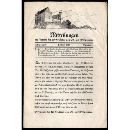 Mitteilungen des Vereins für die Geschichte von Ost- und Westpreußen. 10. Jahrgang (1936). Nr 4 (1 IV 1936)