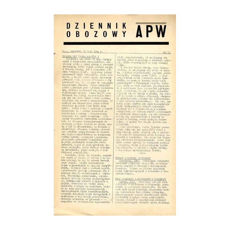 Dziennik Obozowy APW. 1944. Nr 89 (18 maja 1944)