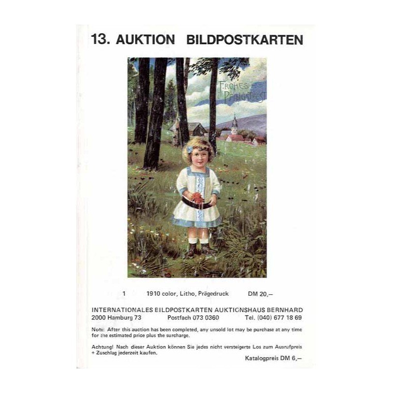 [Martin Bernhard] 13. Auktion Bildpostkarten. Photographica und Randgebiete der Philatelie im Haus des Sports, 2000 Hamburg 6. S