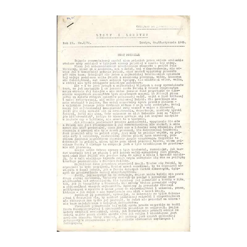 Listy z Londynu. R.4 (1945). Nr 2/76 (23 stycznia 1945)