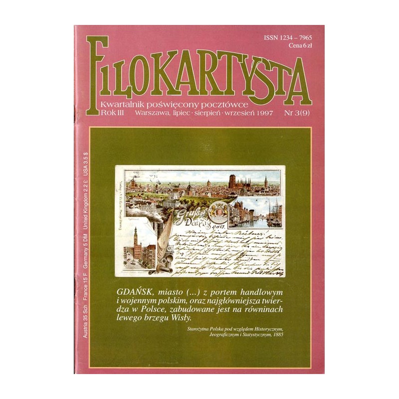 Filokartysta. Kwartalnik poświęcony pocztówce. R.3 (1997). Nr 3 (9) (lipiec - sierpień - wrzesień 1997)