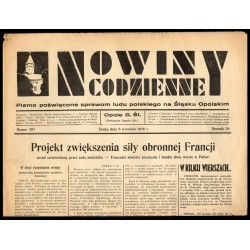 Nowiny Codzienne. Pismo poświęcone sprawom ludu polskiego na Śląsku Opolskim. R.26 (1936). Nr 207 (9 września 1936)