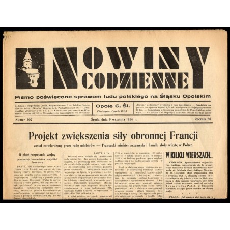 Nowiny Codzienne. Pismo poświęcone sprawom ludu polskiego na Śląsku Opolskim. R.26 (1936). Nr 207 (9 września 1936)