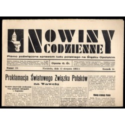 Nowiny Codzienne. Pismo poświęcone sprawom ludu polskiego na Śląsku Opolskim. R.24 (1934). Nr 181 (12 sierpnia 1934)