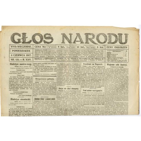 Głos Narodu. R.25 (1917). Nr 131 (4 czerwca 1917). Wydanie wieczorne
