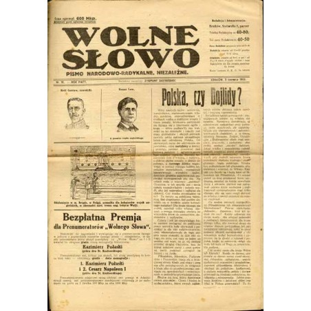 Wolne Słowo. Pismo narodowo-radykalne, niezależne. R.5 (1923). Nr 18 (5 czerwca 1923)