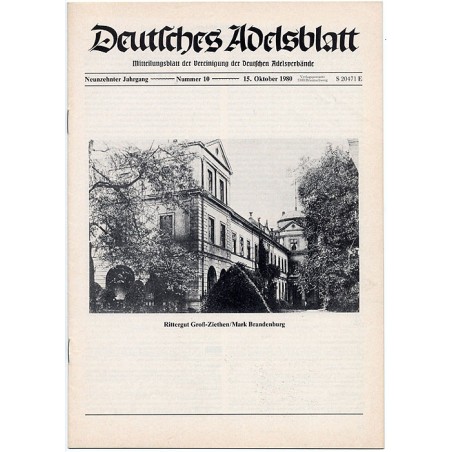Deutsches Adelsblatt. 19. Jahrgang (1980). Nr 10 (15 X 1980) [Rittergut Groß-Ziethen / Mark Brandenburg]