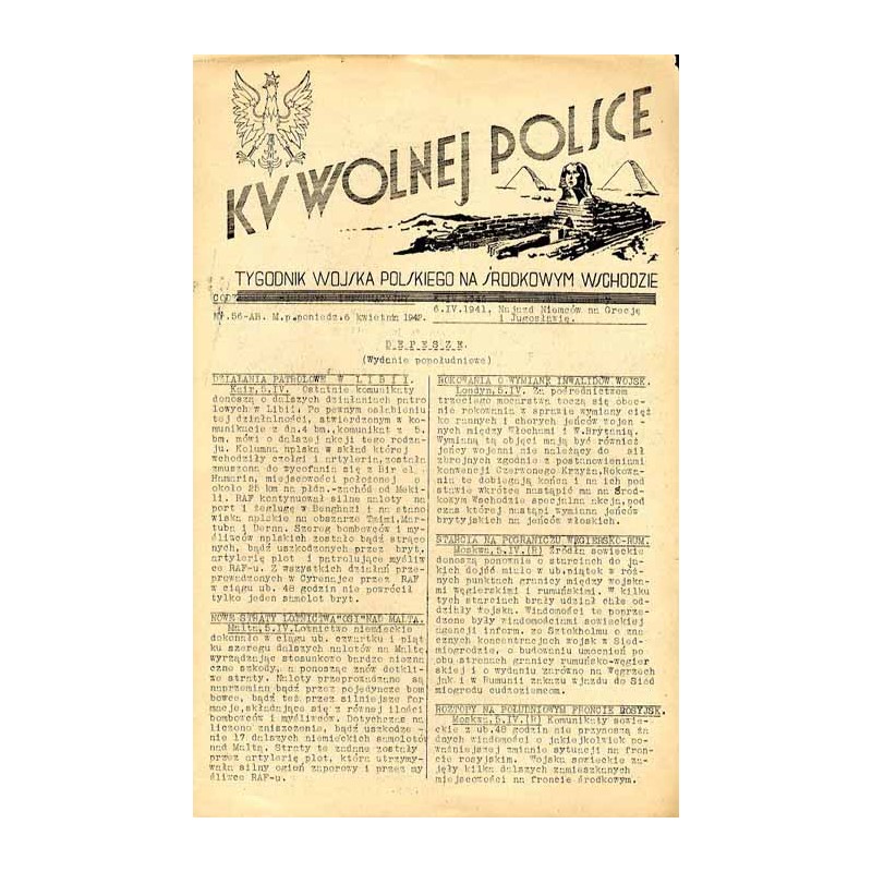 Ku Wolnej Polsce. Tygodnik Wojska Polskiego na Środkowym Wschodzie. Codzienny biuletyn informacyjny. 1942. Nr 56-AB (4 kwietnia