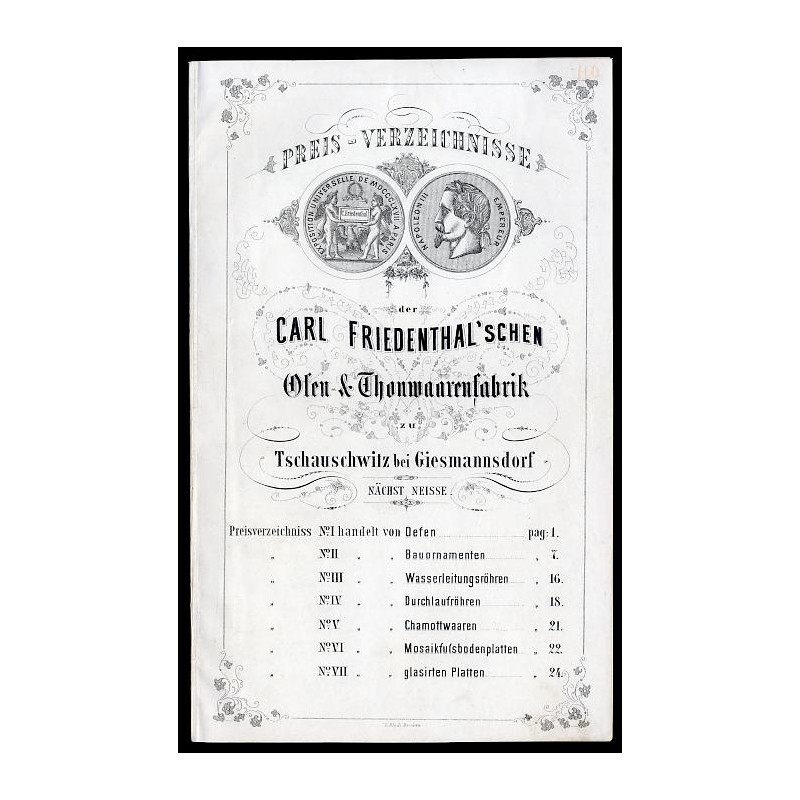 Preis-Verzeichnisse der Carl Friedenthal’schen Ofen & Thonwaarenfabrik zu Tschauschwitz bei Giesmansdorf