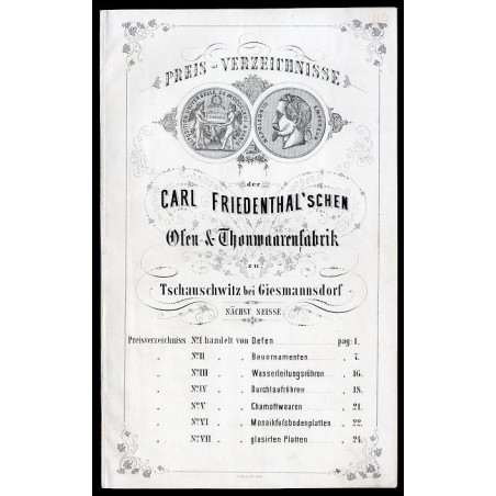 Preis-Verzeichnisse der Carl Friedenthal’schen Ofen & Thonwaarenfabrik zu Tschauschwitz bei Giesmansdorf