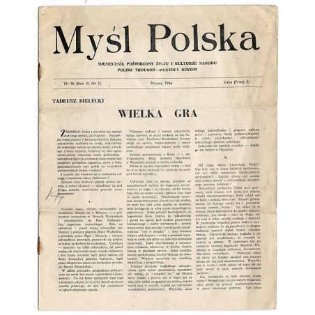 Myśl Polska. Dwutygodnik poświęcony życiu i kulturze narodu  Polish Thought. Fortnightly review. R.6 (1946). Nr 1 (96) (Marzec