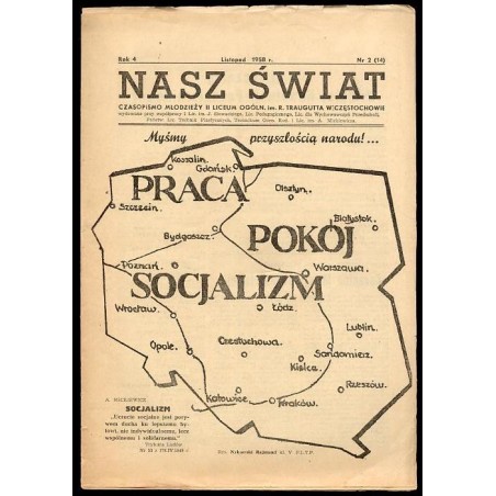 Nasz Świat. Czasopismo młodzieży II Liceum Ogóln. im. R. Traugutta w Częstochowie. R.3 (1958). Nr 2 (14) (Listopad 1958)