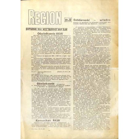 Region. Dwutygodnik RKW NSZZ "Solidarność" Dolny Śląsk. (1988). Nr 19 (25.09.1988)