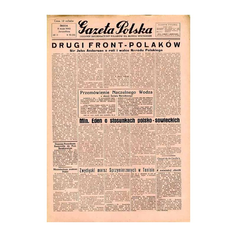 Gazeta Polska. Dziennik informacyjny Polaków na Bliskim Wschodzie. R.3 (1943). Nr 105 (544) (5 maja 1943)