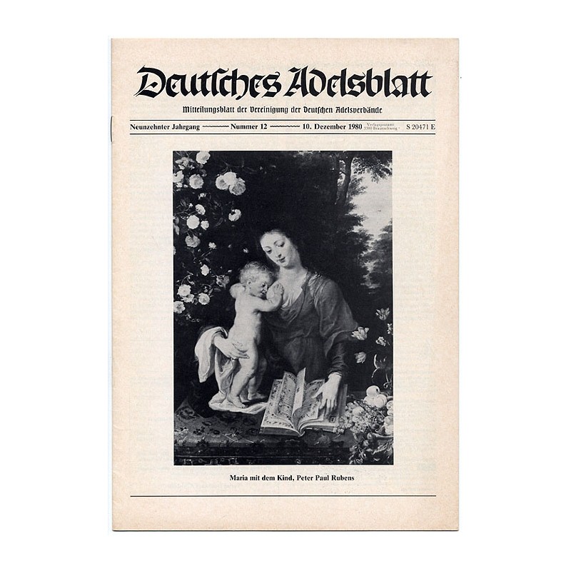 Deutsches Adelsblatt. 19. Jahrgang (1980). Nr 12 (10 XII 1980) [Maria mit dem Kind, Peter Paul Rubens]