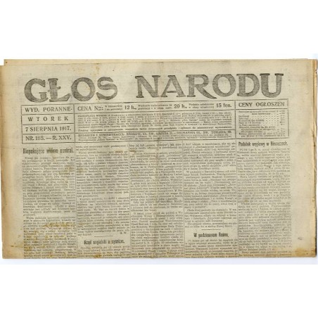 Głos Narodu. R.25 (1917). Nr 185 (7 sierpnia 1917). Wydanie poranne