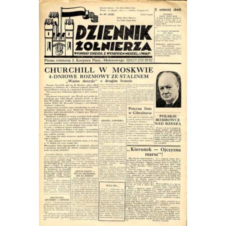 Dziennik Żołnierza. [...] Pismo żołnierzy I. Korpusu Panc.-Motorowego. R.3 (1942). Nr 89 (622) (18 sierpnia 1942) / Churchill w