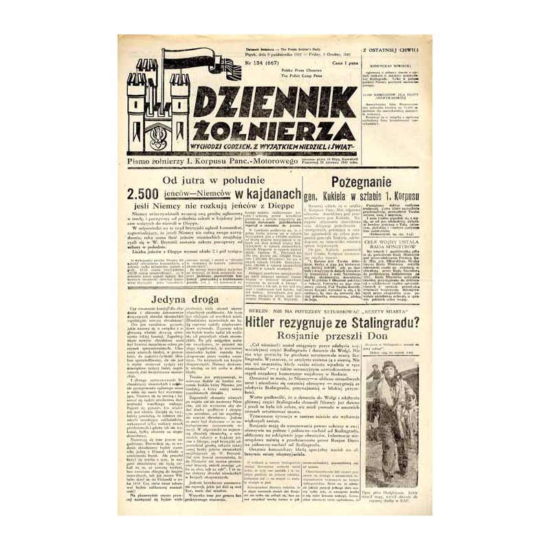 Dziennik Żołnierza. [...] Pismo żołnierzy I. Korpusu Panc.-Motorowego. R.3 (1942). Nr 134 (667) (9 października 1942)