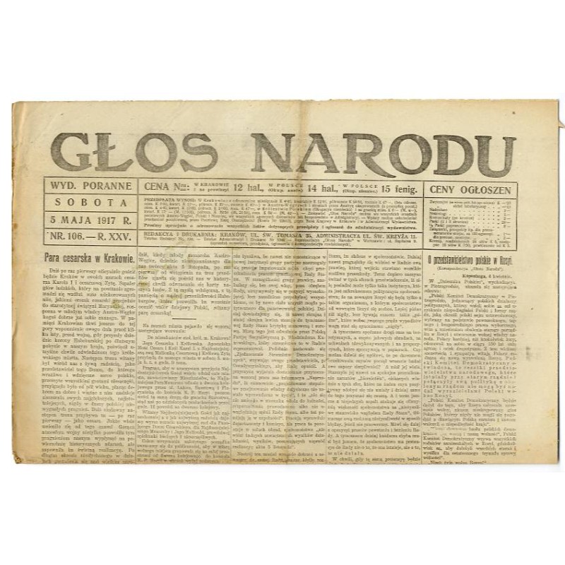 Głos Narodu. R.25 (1917). Nr 106 (5 maja 1917). Wydanie poranne
