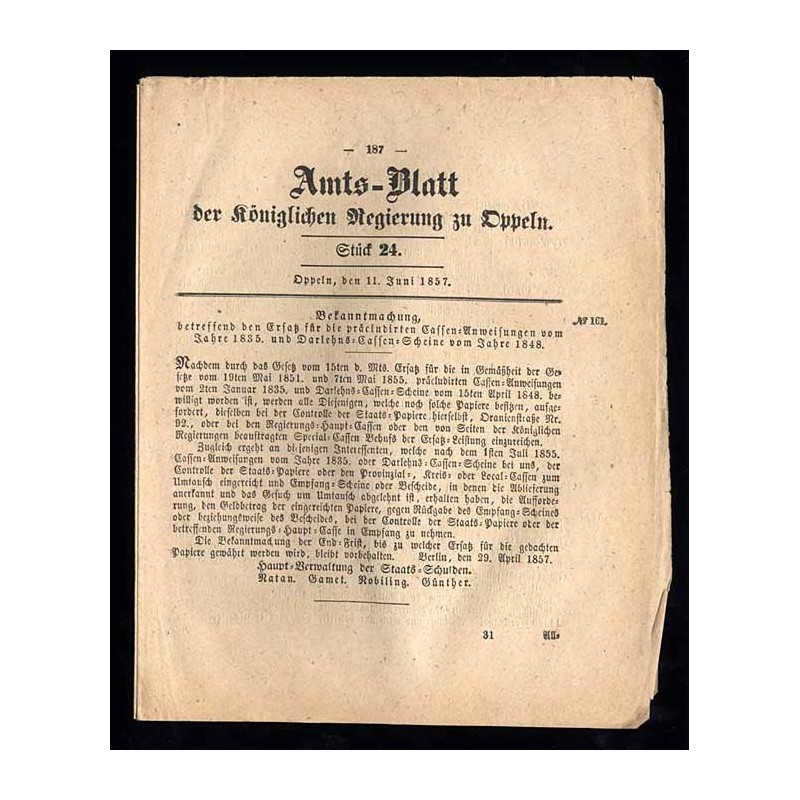 Amts-Blatt der Königlischen Regierung zu Oppeln. 1857. Stück 24 (11. Juni 1857)