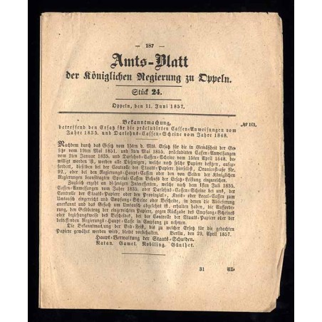 Amts-Blatt der Königlischen Regierung zu Oppeln. 1857. Stück 24 (11. Juni 1857)