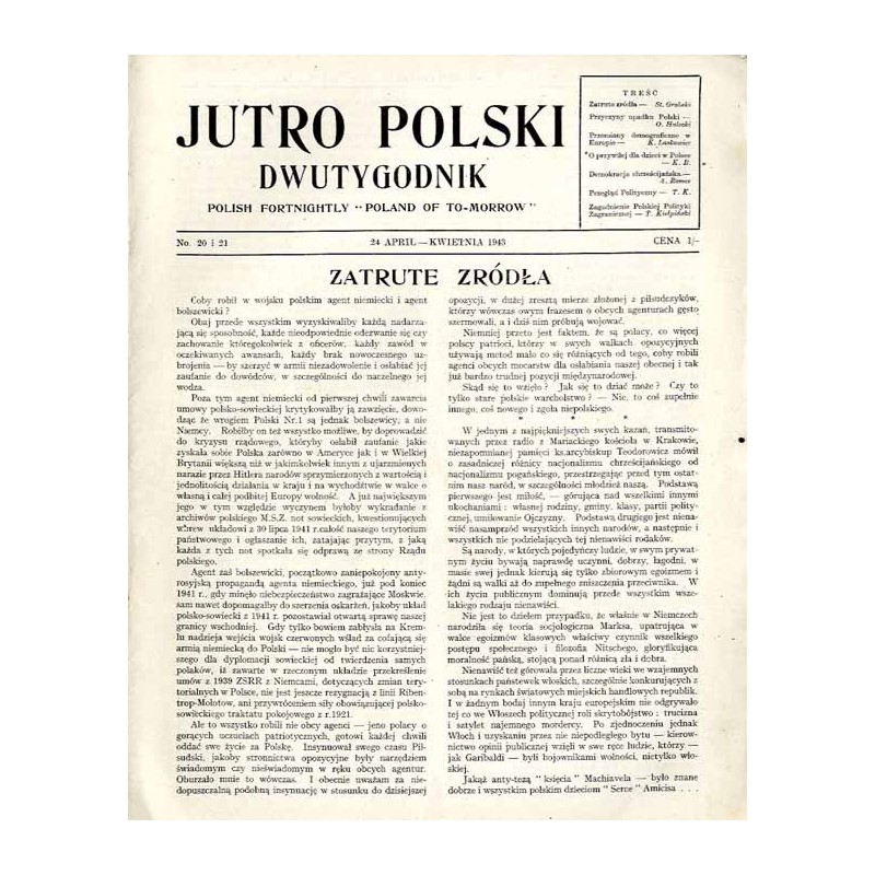 Jutro Polski. Dwutygodnik. [R.2] (1943). Nr 20/21 (24 kwietnia 1943) / Tadeusz Kiełpiński