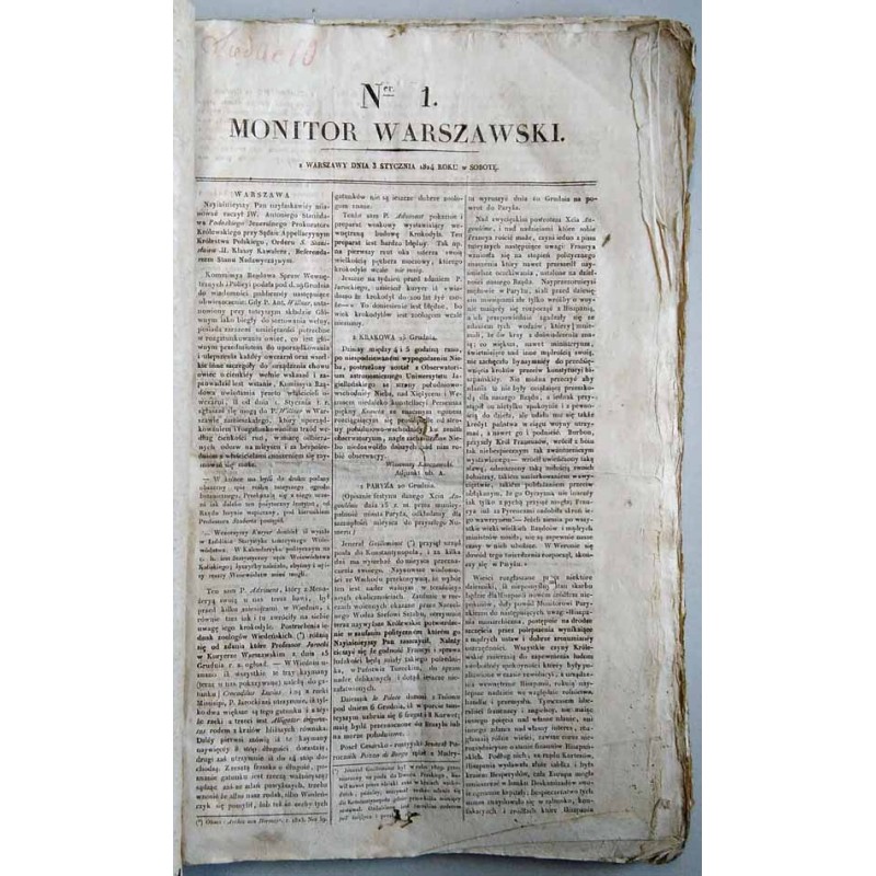 Monitor Warszawski. Rocznik 1824. Nr 1-52 w 2 vol. (nr 1-21 i 27-52, brak nr 22-26)