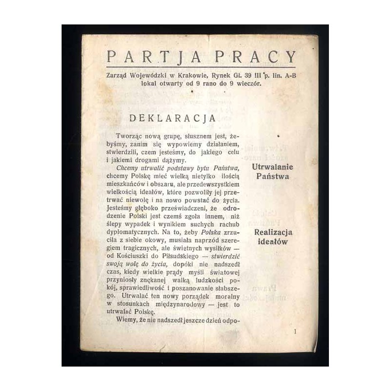 Partja Pracy. Deklaracja