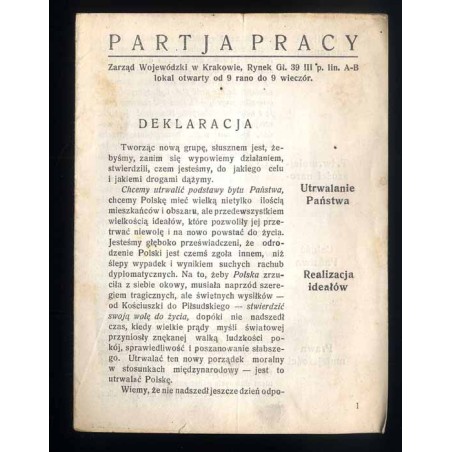 Partja Pracy. Deklaracja