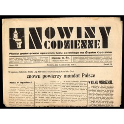Nowiny Codzienne. Pismo poświęcone sprawom ludu polskiego na Śląsku Opolskim. R.26 (1936). Nr 229 (4 października 1936)
