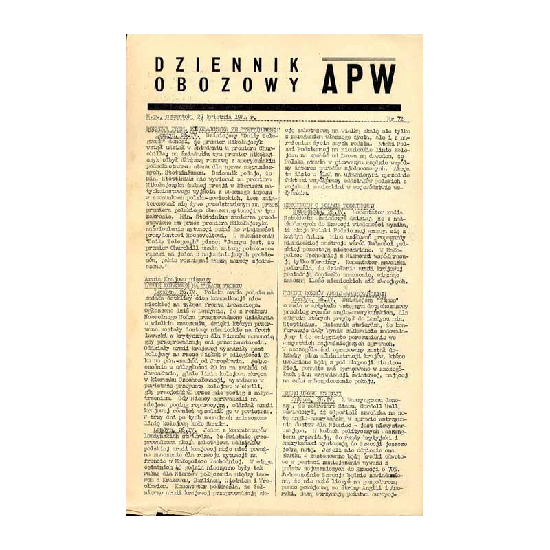 Dziennik Obozowy APW. 1944. Nr 72 (27 kwietnia 1944)