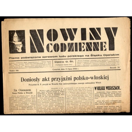 Nowiny Codzienne. Pismo poświęcone sprawom ludu polskiego na Śląsku Opolskim. R.26 (1936). Nr 166 (23 lipca 1936)